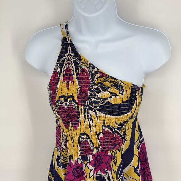 Urban Outfitters Yellow Blue Magenta Floral Halter One Shoulder Cotton Dress M - Picture 6 of 15